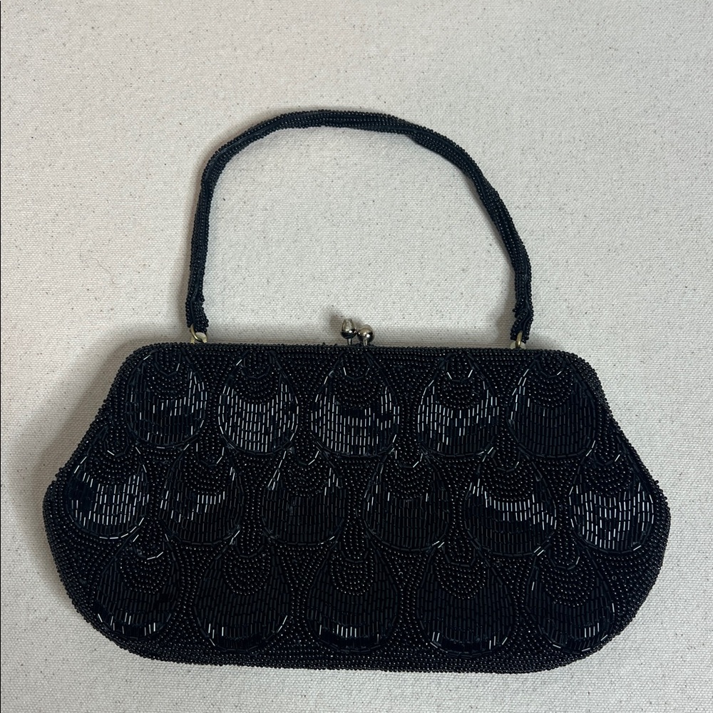 Vintage Black Beaded Evening Clutch Made in Japan – Stunning Hand-Beaded Design - Picture 8 of 10